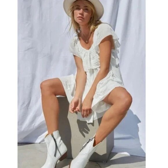 FREE PEOPLE New Frontier Western Bootie in White Leather Size EU 39.5 US 9.5 - Picture 11 of 16